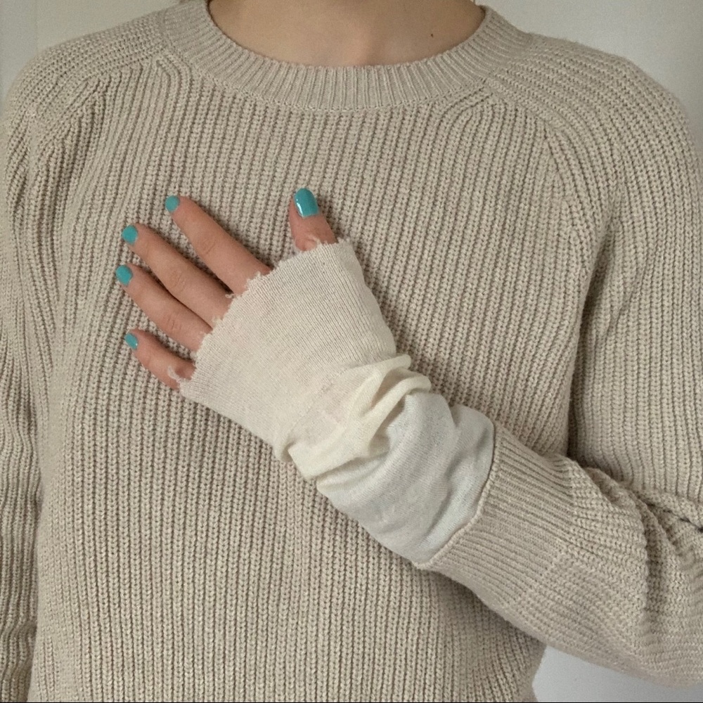 Helmut Lang Beige Sweater with Distressed Sleeves